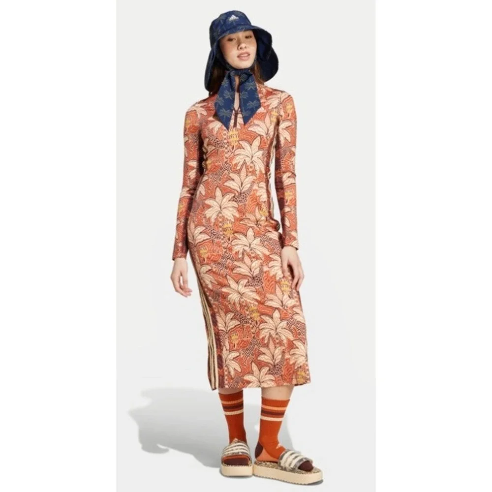 Farm Rio x Adidas Tropical Print Zip Up Midi Dress Small - Picture 3 of 16